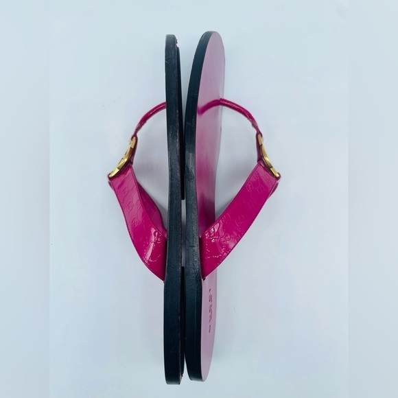 Gucci Fuschia Pink vernice crystal leather micro Guccisima sandals EU 37 US 7 - Picture 6 of 12